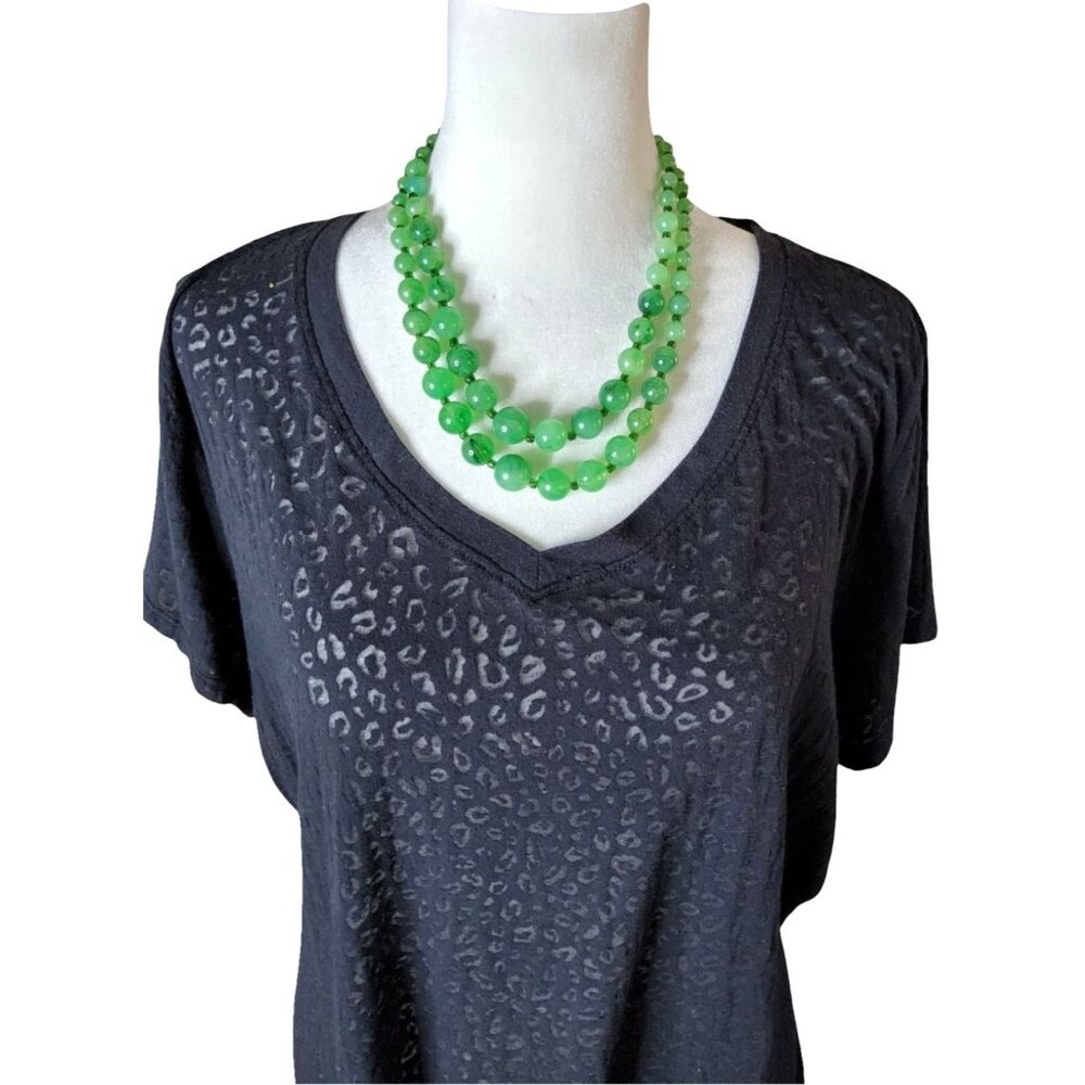 Vintage Womens Green Acrylic Graduating Beads Double Strand Adjustable Necklace